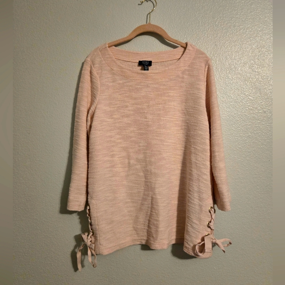 Jones New York Knit Top Sweater, Peachy Pink, Size Large, Side Ties, Size L